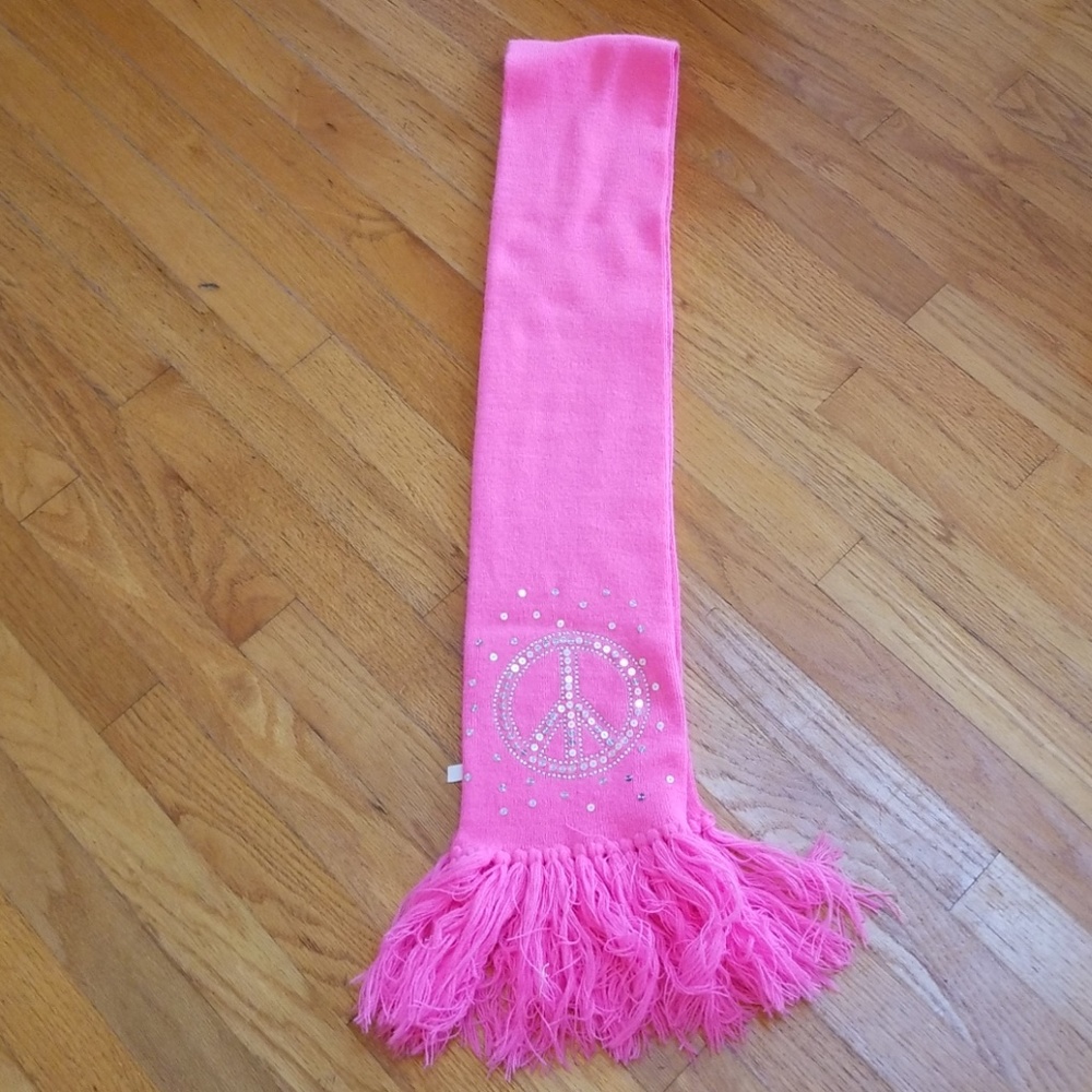 Hot pink winter scarf with silver sequin peacesign